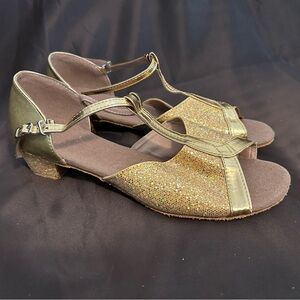 Women’s Glitter Gold Flats Latin Dance Shoes size 8.5.